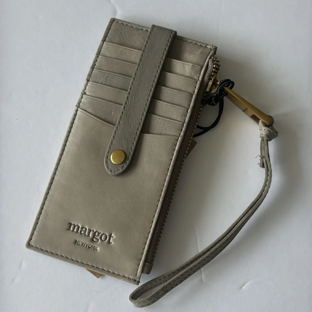 Margot Grey slim leather Card case wallet wristlet